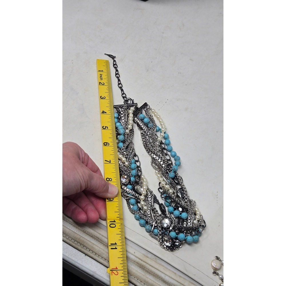 Chloe + Isabel Torsade Multi Strand Statement Necklace‎ Turquoise Pearl Bib - Picture 8 of 8